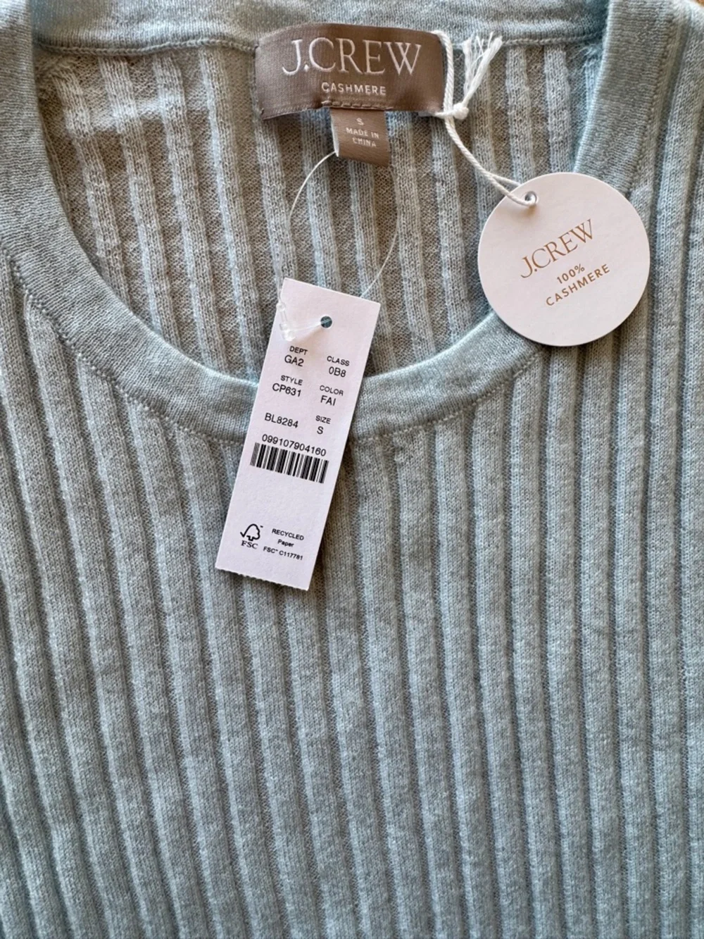 NWT J. CREW Women’s New ribbed featherweight 100% cashmere T-shirt Fresh Air S - Picture 9 of 16
